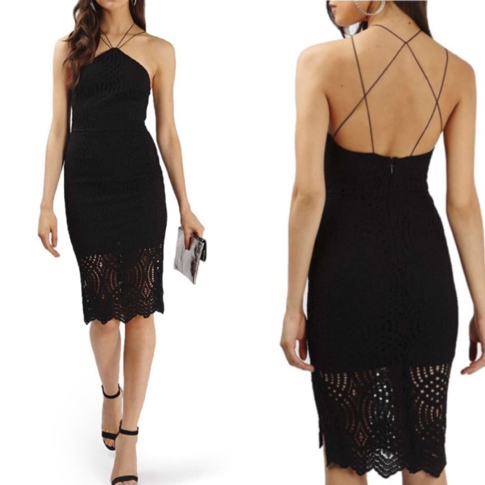 Topshop Triangle Neck Geo Lace Dress 4 Navy Blue
